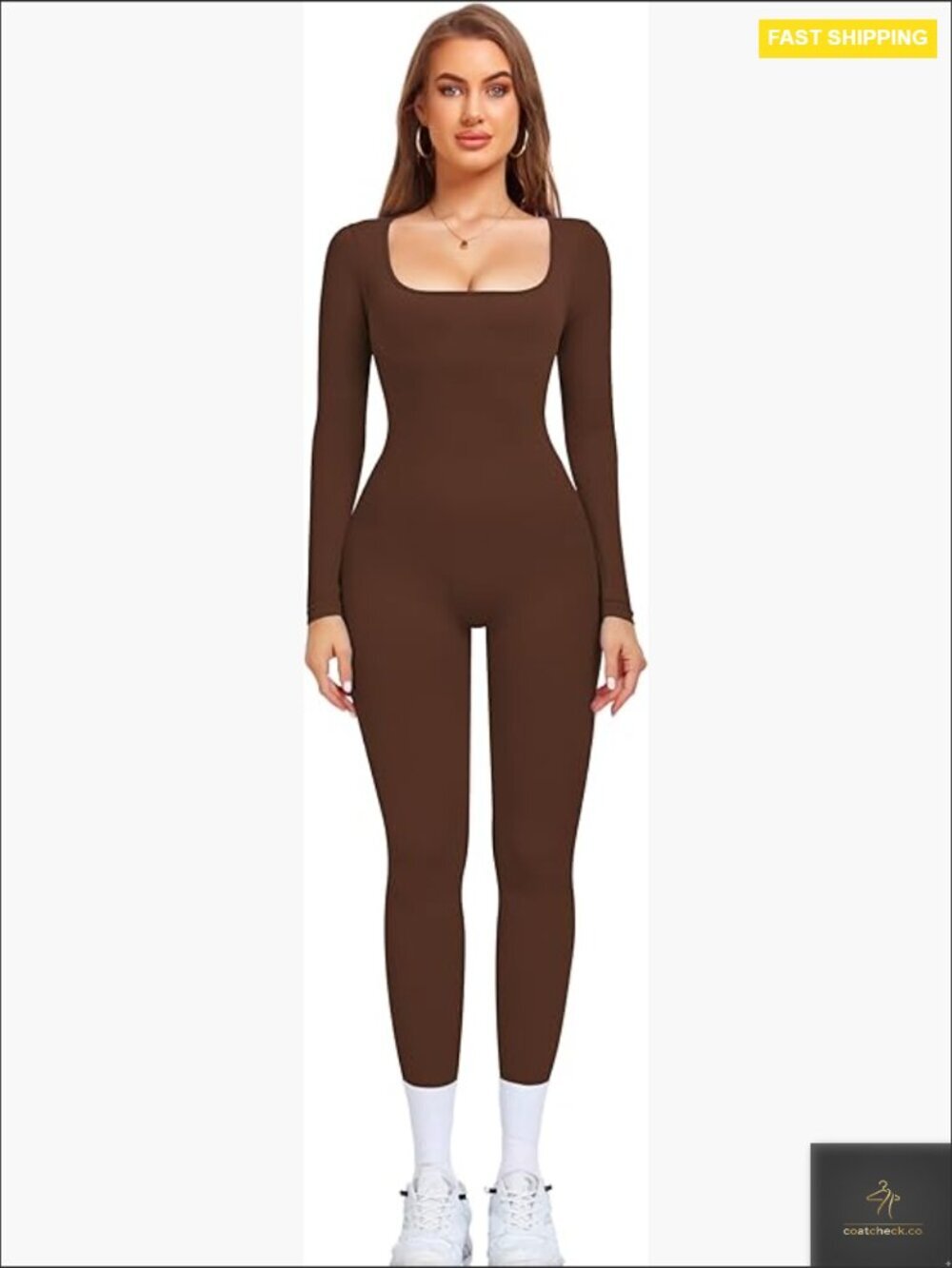Seamless Ribbed Jumpsuit Long Sleeve Tummy Control Yoga Romper Slim Fit